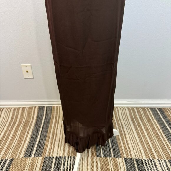 Reformation Suki Slip Midi Dress Pleated Ruffle Hem Sleeveless Brown Lined US 12 - Picture 3 of 11